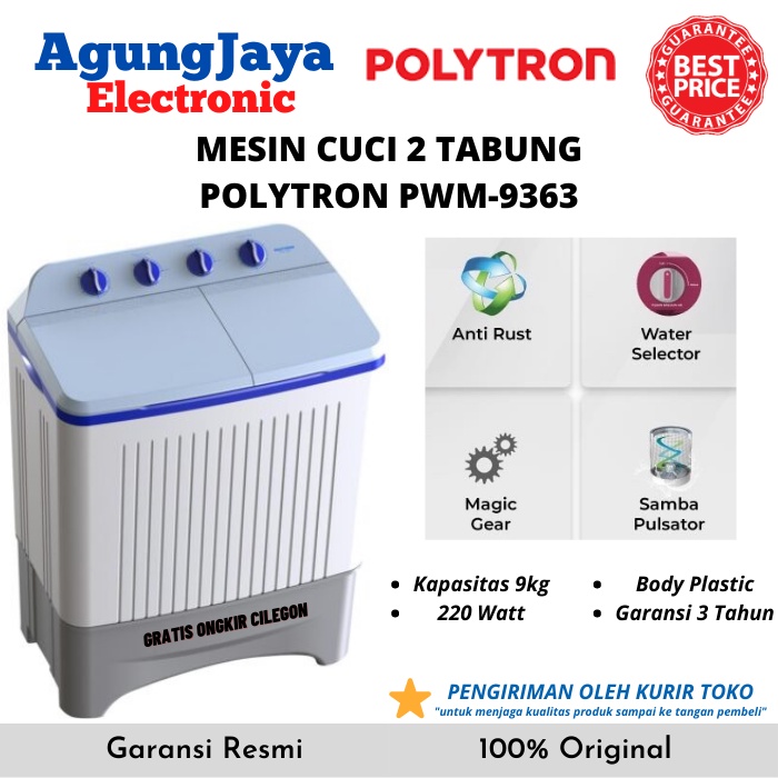 Jual MESIN CUCI POLYTRON 9 KG PWM9366 2 TABUNG WASH MACHINE PRIMADONA ...