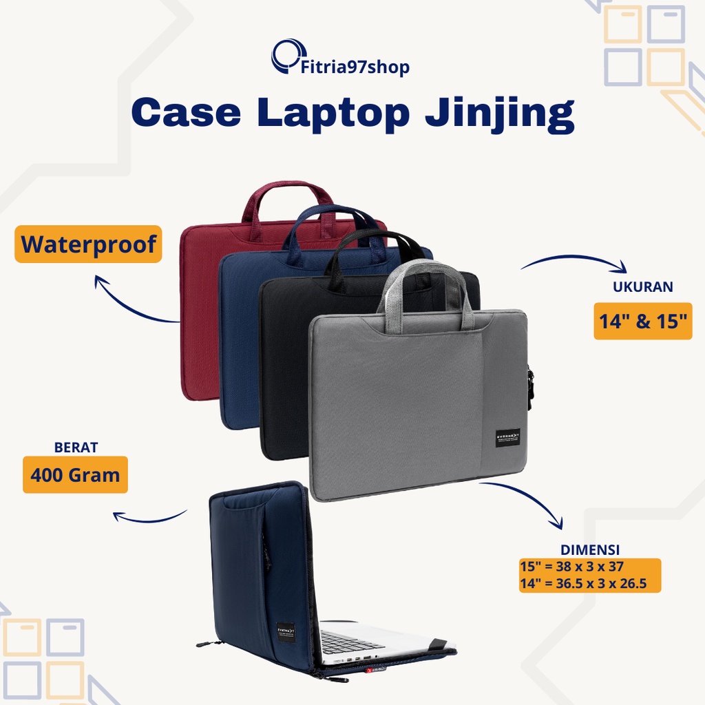 Tas Laptop Jinjing Portable Waterproof 13 14 15 16 17 Inch Banyak Ruang  Baona