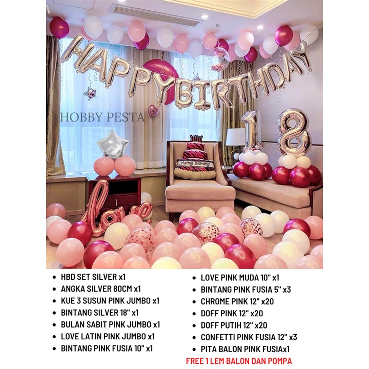 Jual PAKET DEKORASI ULANG TAHUN PINK PUTIH LOVE / SET DEKORASI ULANG