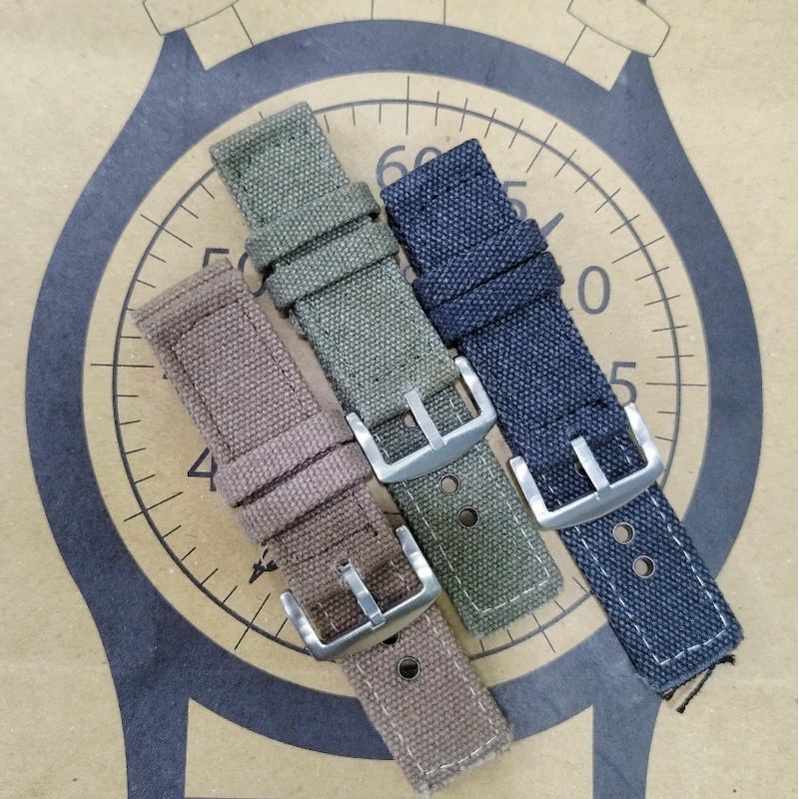 Jual strap tali jam tangan pria kain kanvas nylon ukuran 22mm dan 24mm