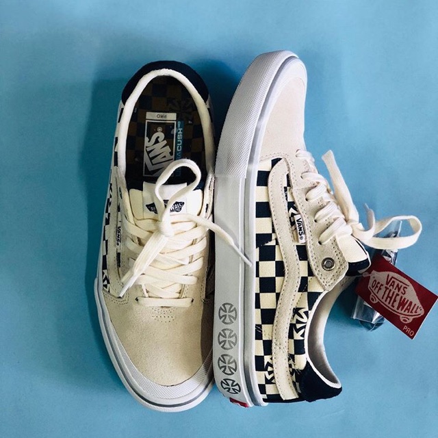 Vans x independent style 112 blue & cheap white checkerboard skate shoes