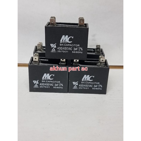 Jual KAPASITOR FAN AC 3 UF MERK MC 400/450 VOLT 50/60 hzBUAT INDOOR AC