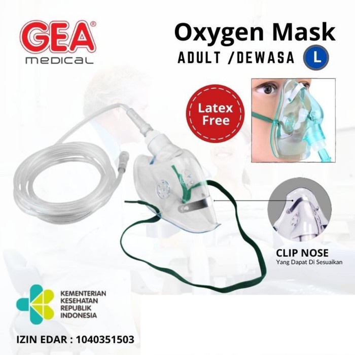 Jual Selang Oksigen Masker Anak Dewasa With Tubing GEA-ORI Oxygen Mask ...