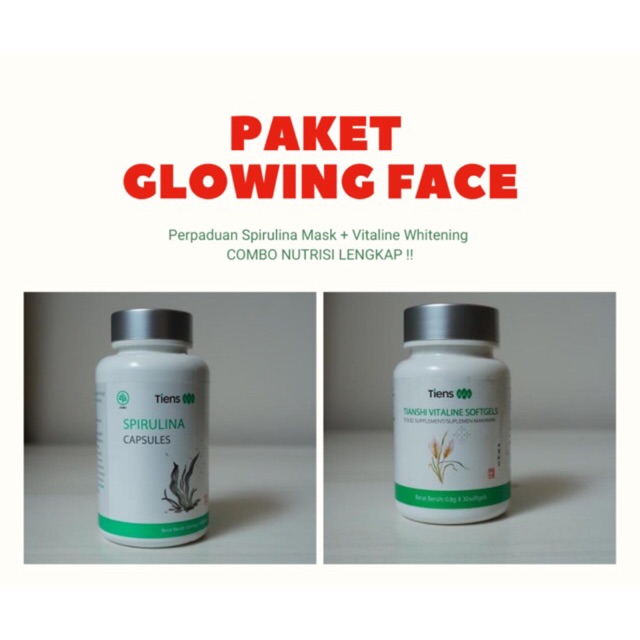 Jual PAKET GLOWING FACE TIENS 15 HARI (Spirulina Mask + Vitaline