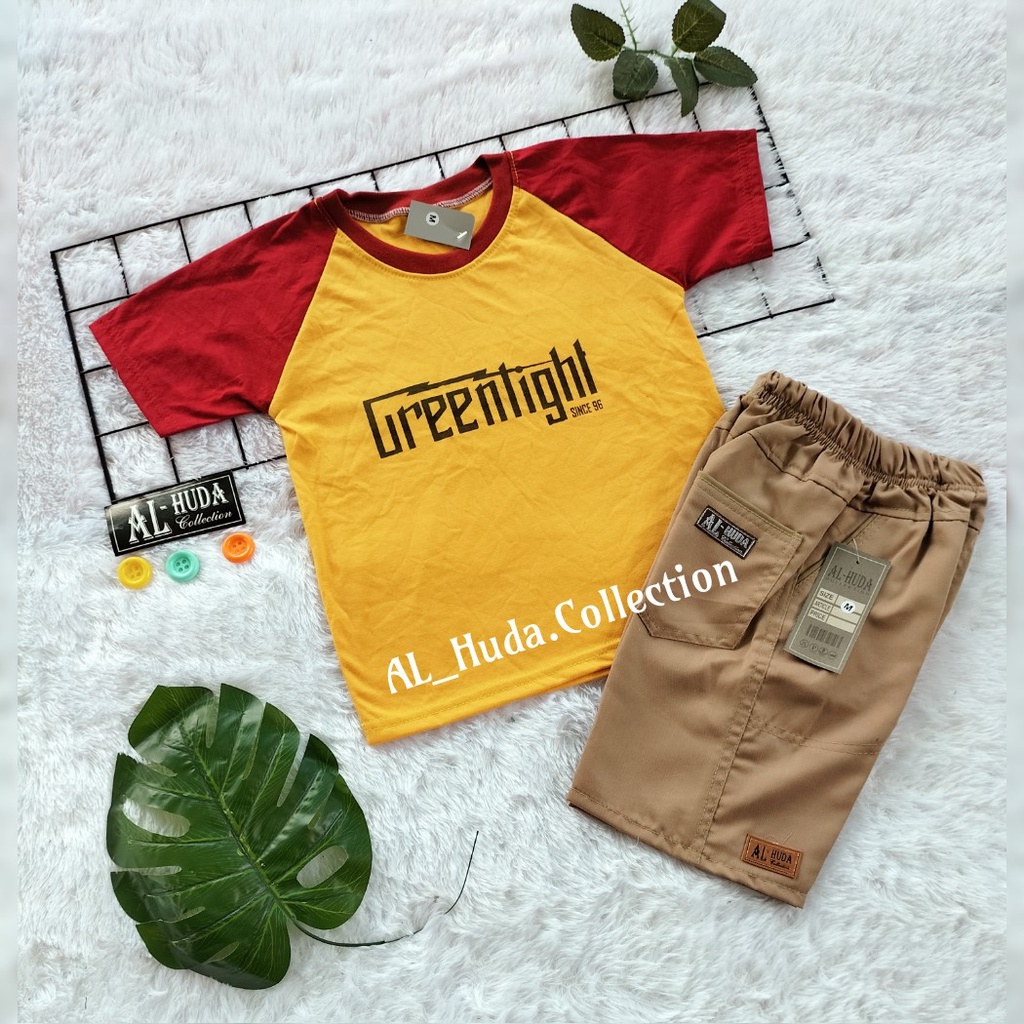 Jual Set Baju Anak Laki-laki Kaos Regelan Celana Pendek chinos Usia 1 2