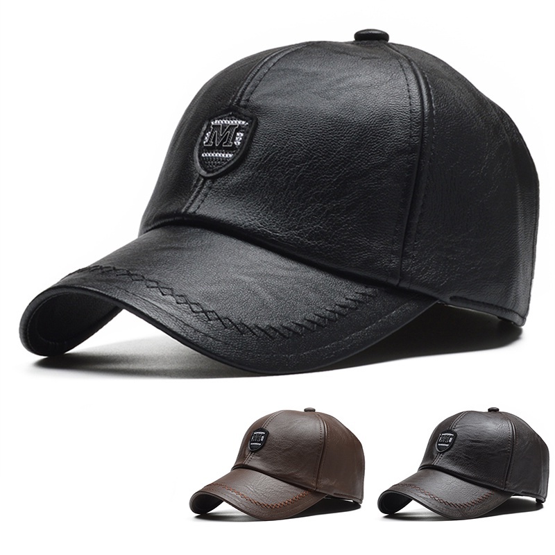 Jual Topi Baseball （M）Hat Casual Sport Pria Wanita Topi Kulit Leather ...