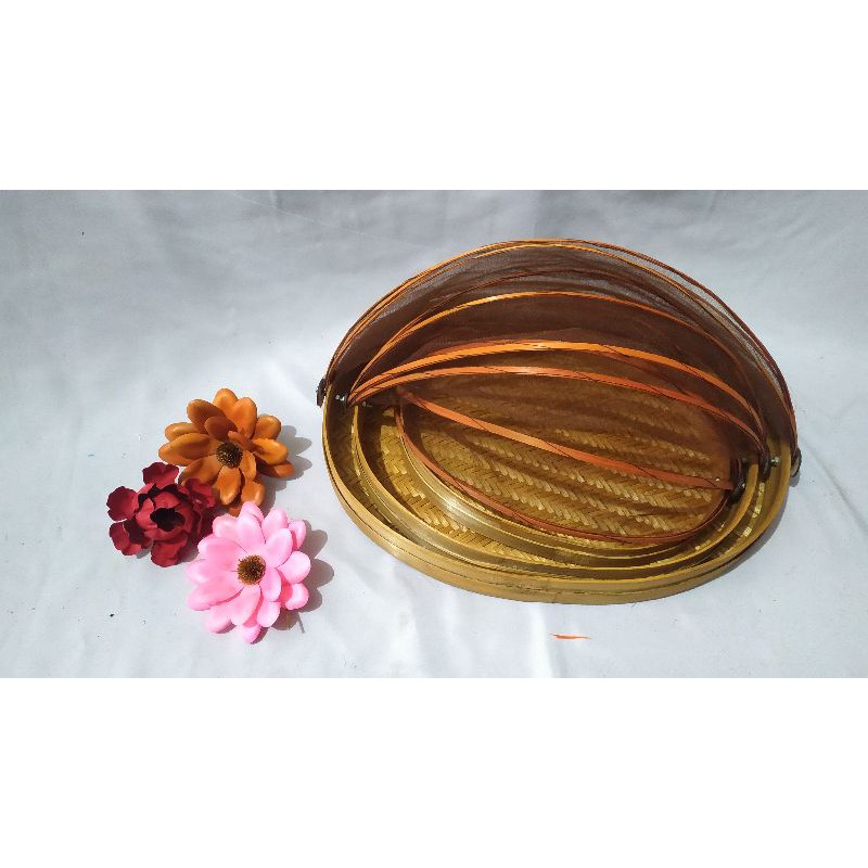 Jual Tudung Saji Bambu Datar Flat Tile Oval Bulat Keranjang Parcel