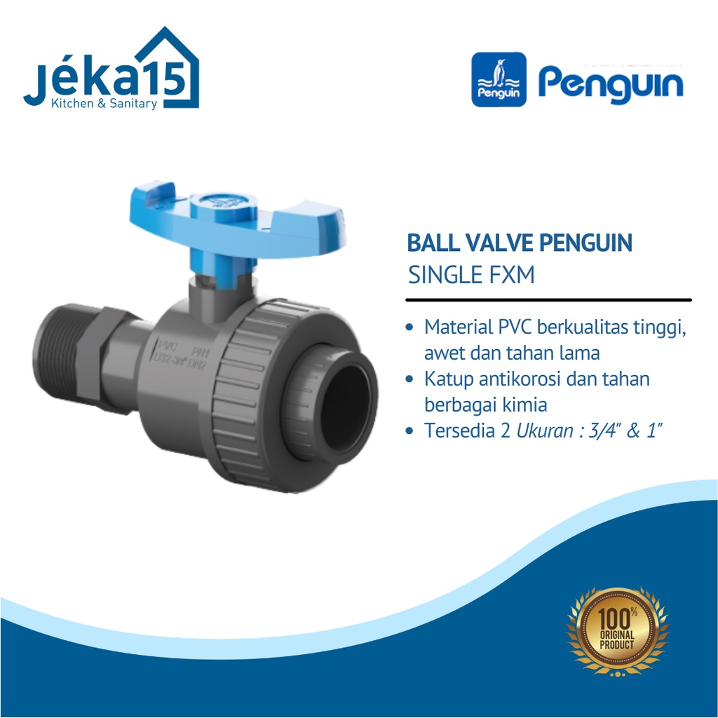 Jual BALL VALVE | DRAT LUAR DAN DALAM | BALL VALVE PENGUIN PVC | SINGLE ...