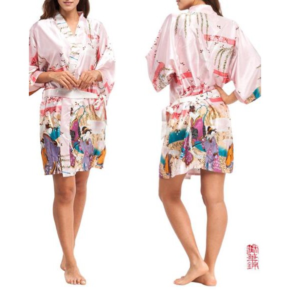 Jual satin japanese robe with japanese girl printed | Shopee Indonesia