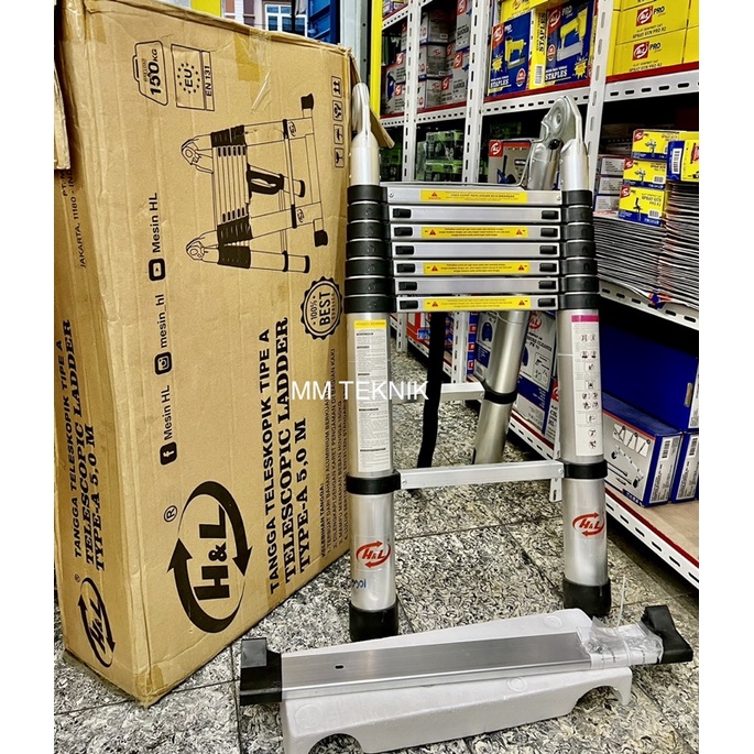 Jual HL Tangga Lipat Aluminium Teleskopik Tipe A 5 M Double Tangga