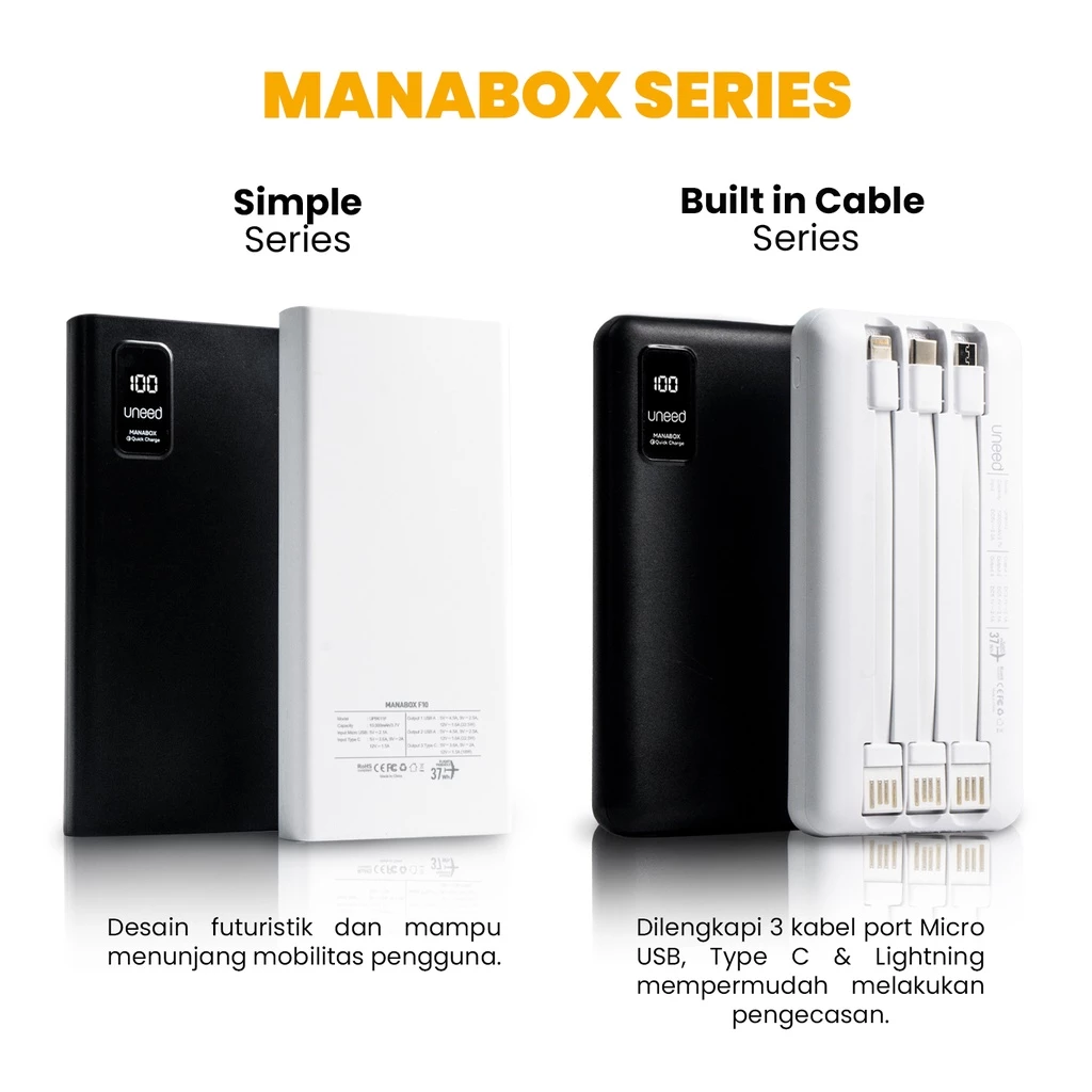 UNEED Powerbank Manabox Series 10000mAh / 20000mAh / 30000mAh Quick Charge 3.0 PD 22.5w
