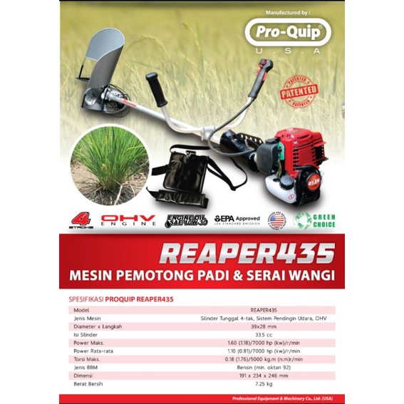 Jual Mesin Pemotong Padi dan Serai Wangi Proquip Reaper 435 | Shopee ...