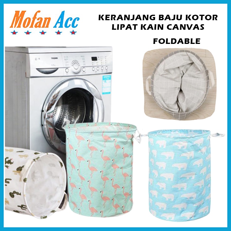 Jual Keranjang Bulat Lipat Cucian Baju Kotor Laundry Bag Canvas