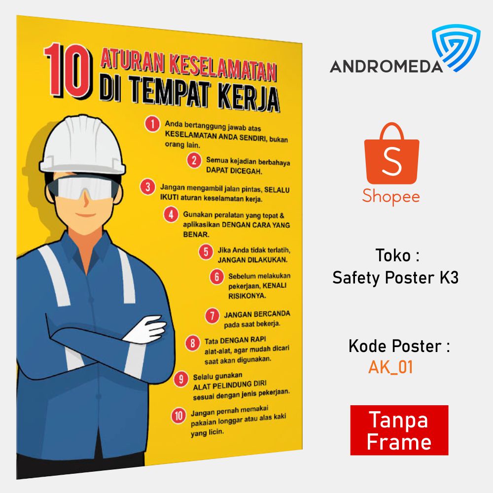 Jual Safety Poster K3 : 10 Aturan Keselamatan Di Tempat Kerja | Shopee ...