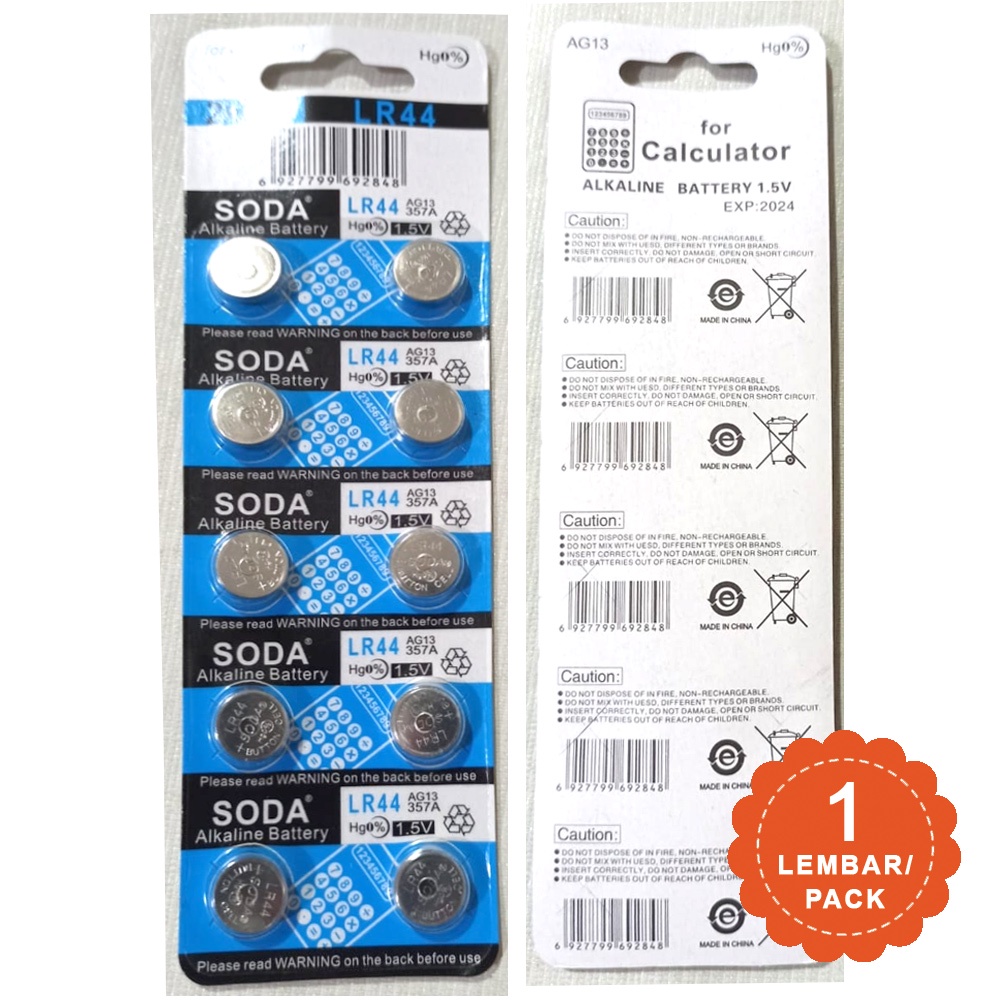 Jual Baterai SODA LR 44 Isi 10 Pcs Perlembar Baterai LR44 SODA per lembar Shopee Indonesia