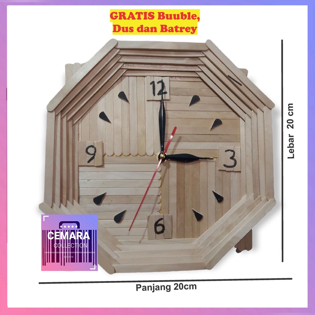 Jual CMRJD Jam Dinding Stik Eskrim / Jam Hexagonal / Jam Dinding Kayu