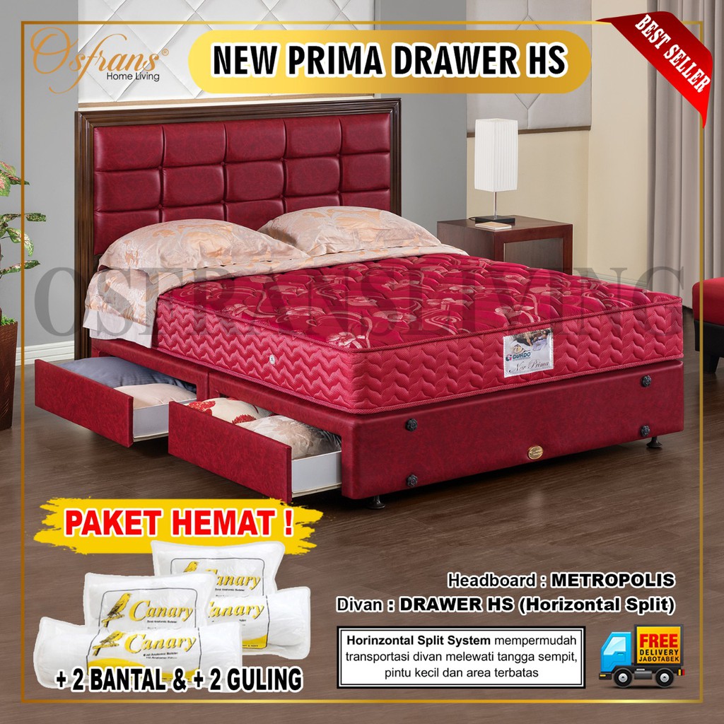 Jual Guhdo New Prima Drawer Laci HS Fullset Metropolis SPRING BED SET HORIZONTAL SPLIT DIVAN