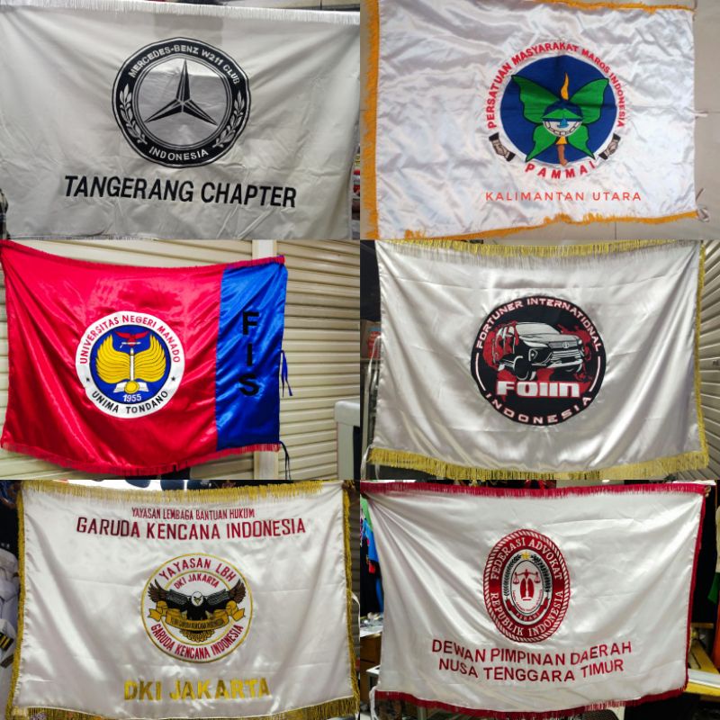 Jual Custom Bendera Ruangan / Pataka Bordir 90x135 Cm - Satin | Shopee ...