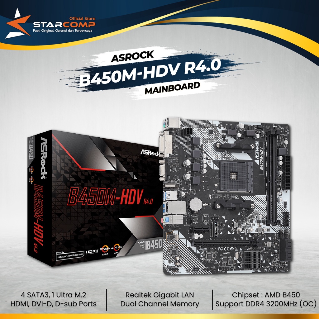 Jual ASRock B450M HDV AM4 DDR4 USB 3.1 B450M Shopee Indonesia