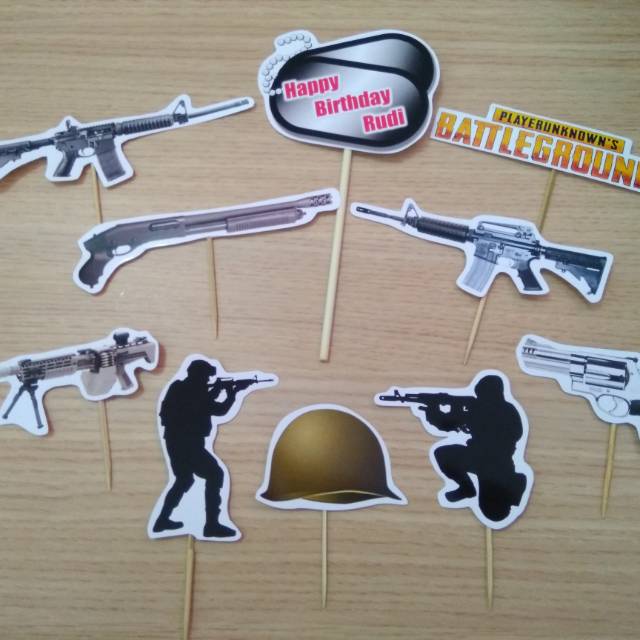 Jual topper hiasan kue PUBG tembak gun pistol player unknown ...