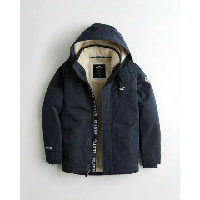 Hollister all weather borg lined hooded winter jacket in navy