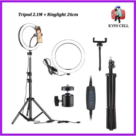 Paket Ring Light Tripod 26Cm 26 Cm Tripod Tripot 2.1M Lengkap Stand Phone Holder Lampu Studio