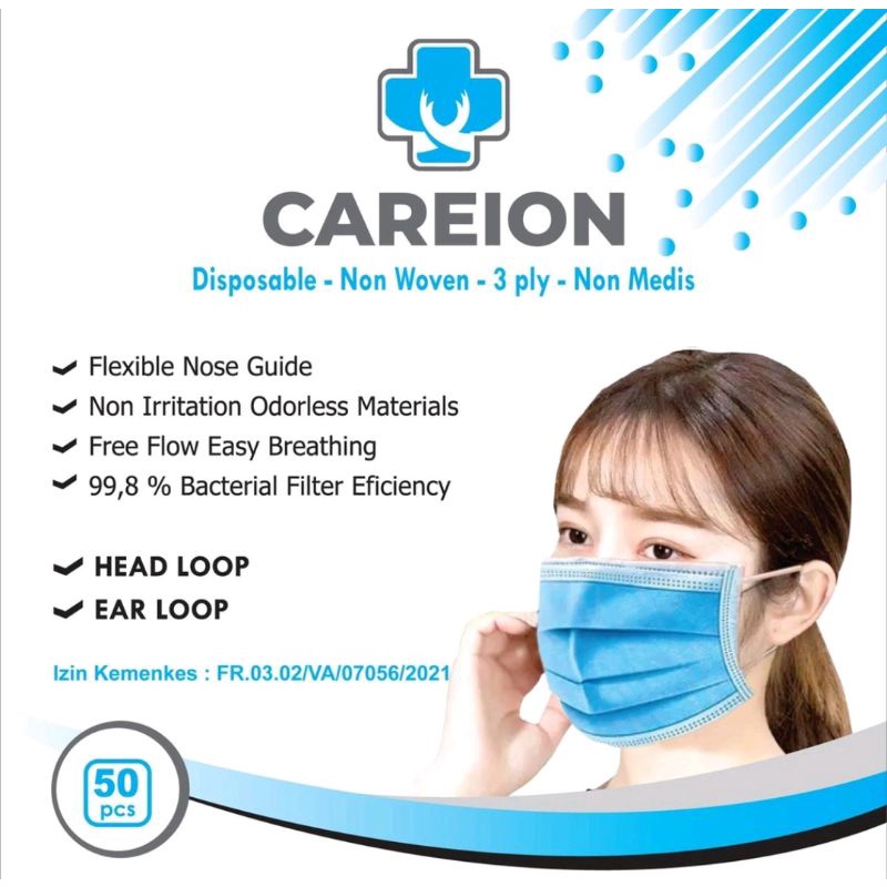 Jual Masker Earloop 3PLY isi 50 pcs Biru | Shopee Indonesia