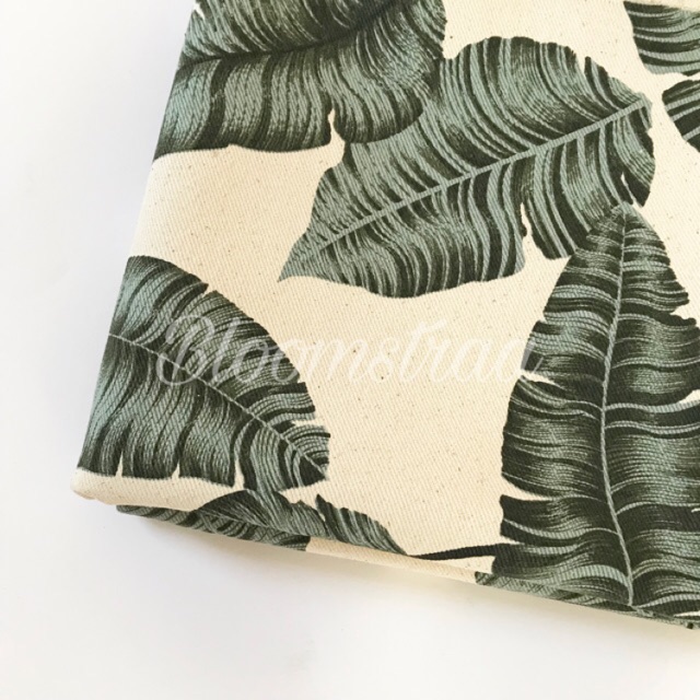 Jual Kain Kanvas Twill Motif Daun Tropical Bahan Canvas Banana Leaf