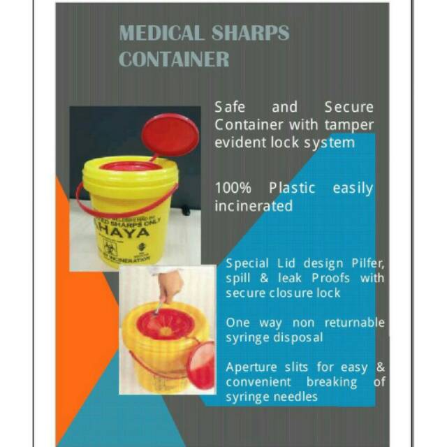Jual Medical sharp container, tempat pembuangan jarum suntik bekas