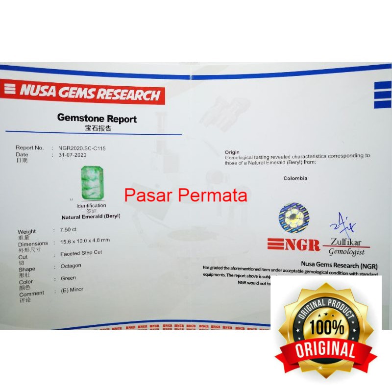 Jual [COD] Natural Permata Emerald Beryl Zambrud Colombia Minor Clean