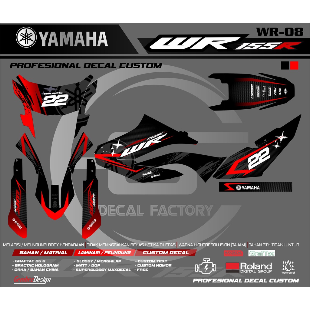 Jual STICKER DECAL YAMAHA WR 155 FULLBODY HITAM LIS MERAH | Shopee ...