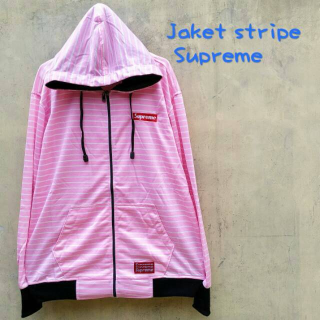 Jual jaket strip supreme pink logo kecil Shopee Indonesia