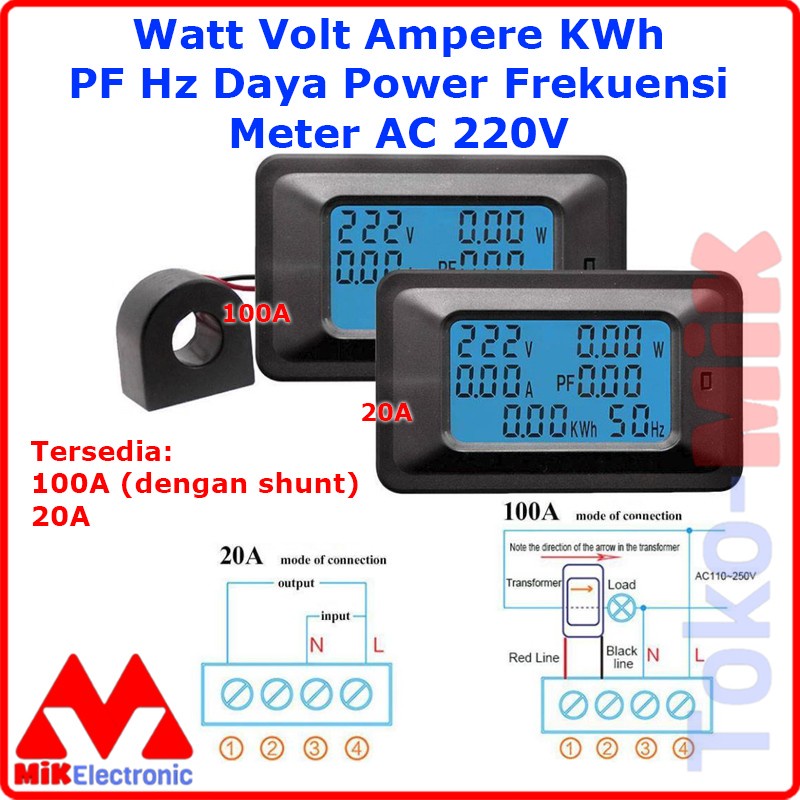 Jual MULTI VOLT AMPERE HZ PF ENERGY POWER KWH WATT METER AC 220V 20A