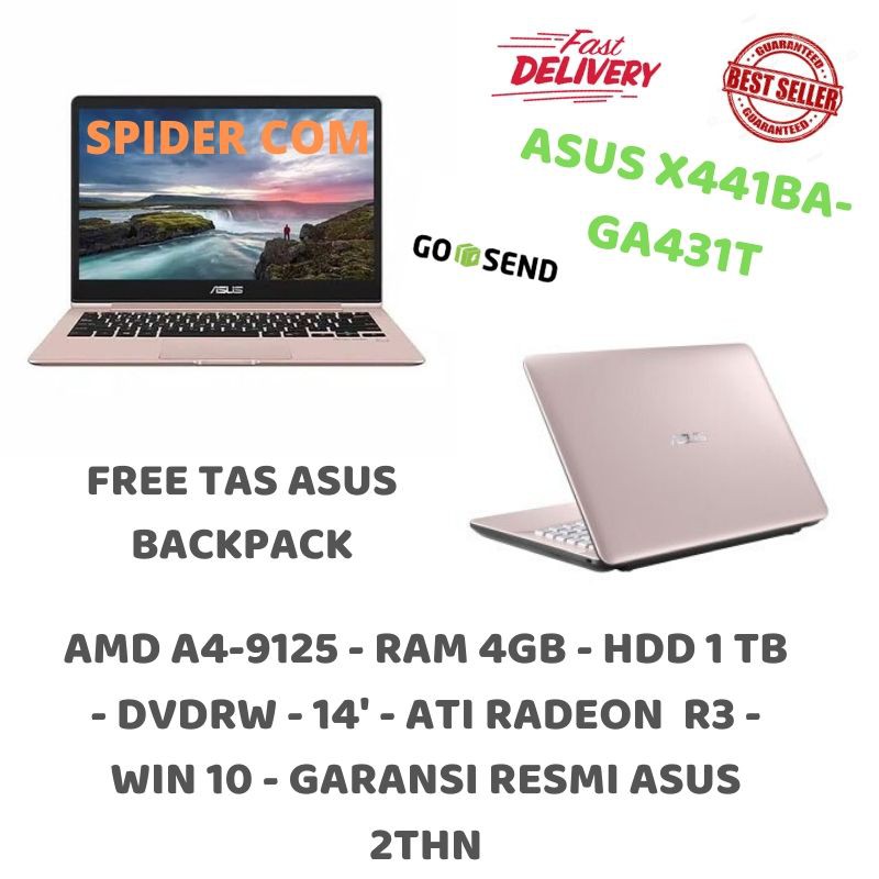 Jual Laptop Asus X441ba Ga441t Amd A4 9125ram 4gbhdd 1 Tbdvdrwwin10 Original Free 5382