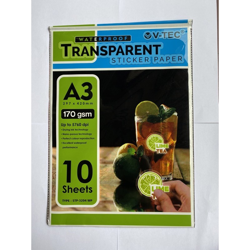 Jual V-TEC STICKER TRANSPARANT PHOTO PAPER STP-3204/WP A3 170GRM ...