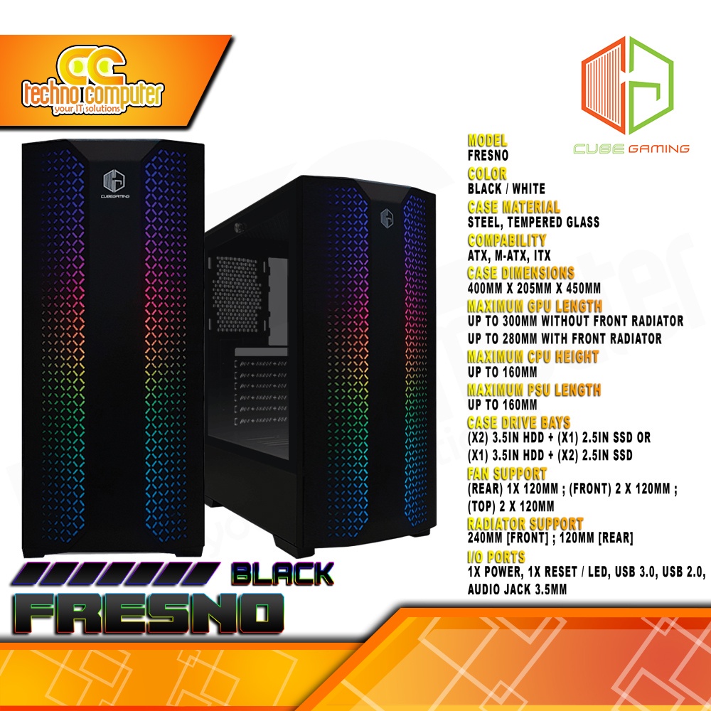 Jual CASING CUBE GAMING FRESNO Black - ATX Case Tempered Glass | Shopee ...