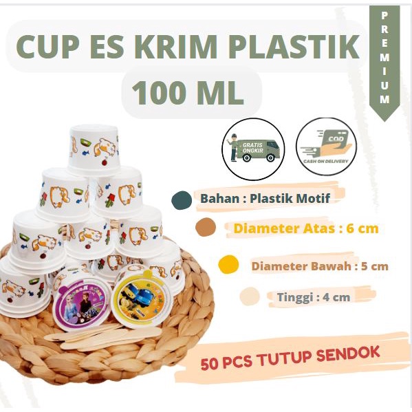 Jual Cup Eskrim 100ml Plastik Motif Cup Es Krim Cup Ice Cream Gelas Ice Cream Kap Es Krim 1 Pack 7276