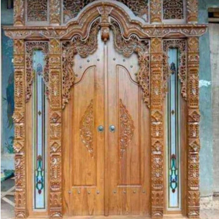 Jual Pintu rumah minimalis gebyok jati ukir ukuran 2 meter | Shopee