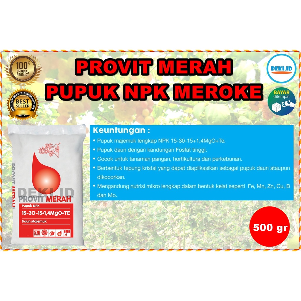 Jual Pupuk Provit Merah Meroke 500 Gram NPK Kemasan Pabrik Hidroponik ...