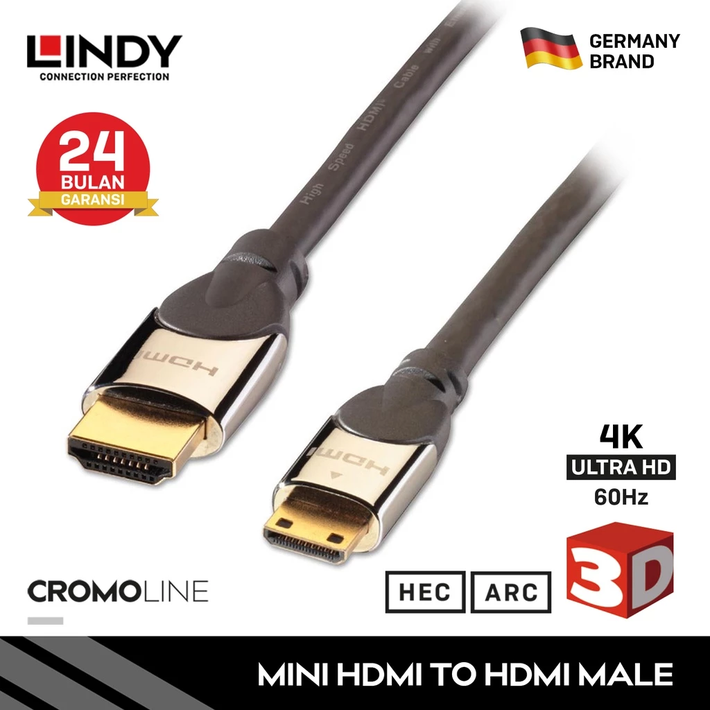 Kabel Mini HDMI to HDMI LINDY 3M HDMI 2.0 with Ethernet 4K Cable ARC 41438