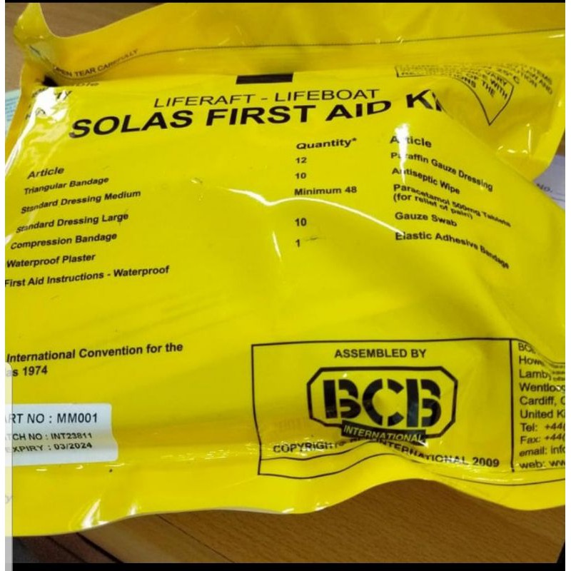 Jual obatobatan solas / solas first aid kit BCB with certificated