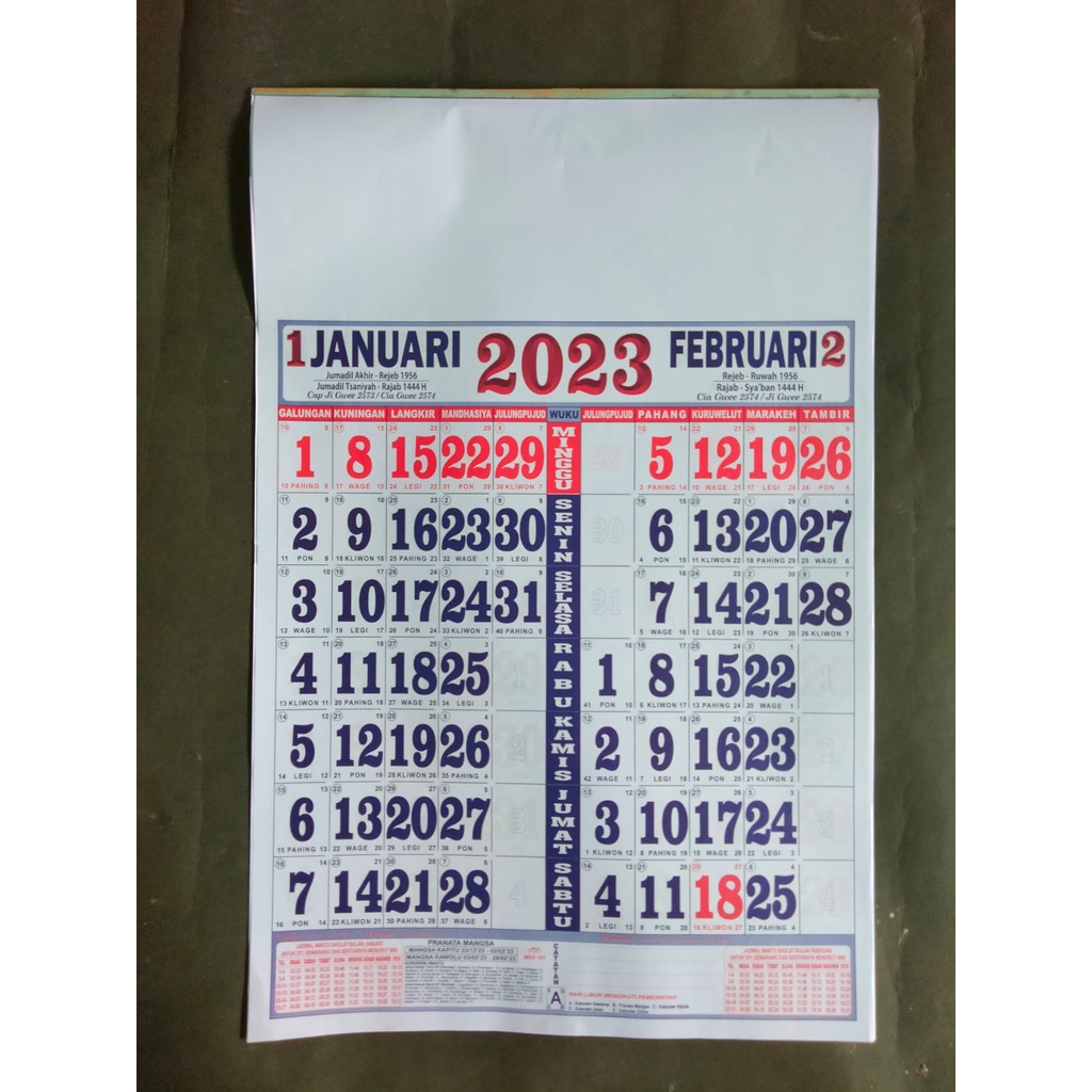 Jual Kalender 2023 Jumbo Ukuran 44x64cm Lengkap Angka Masehi Hijriah Jawa China Shopee Indonesia 8548