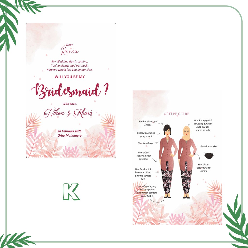 Jual Bridesmaid Card Kartu Ucapan Bridesmaid Tambah Nama Penerima