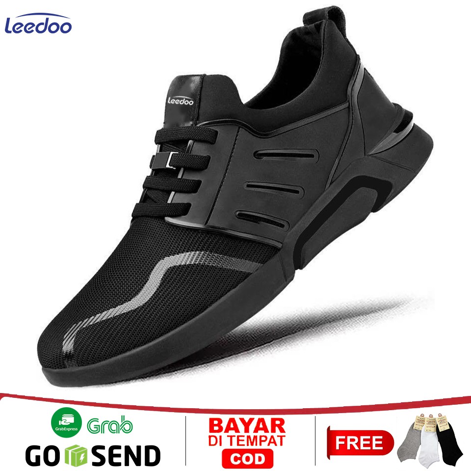 Jual Leedoo Sepatu Pria Sneakers Running Fashion Casual Shoes Kerja Pria Hitam Polos F A