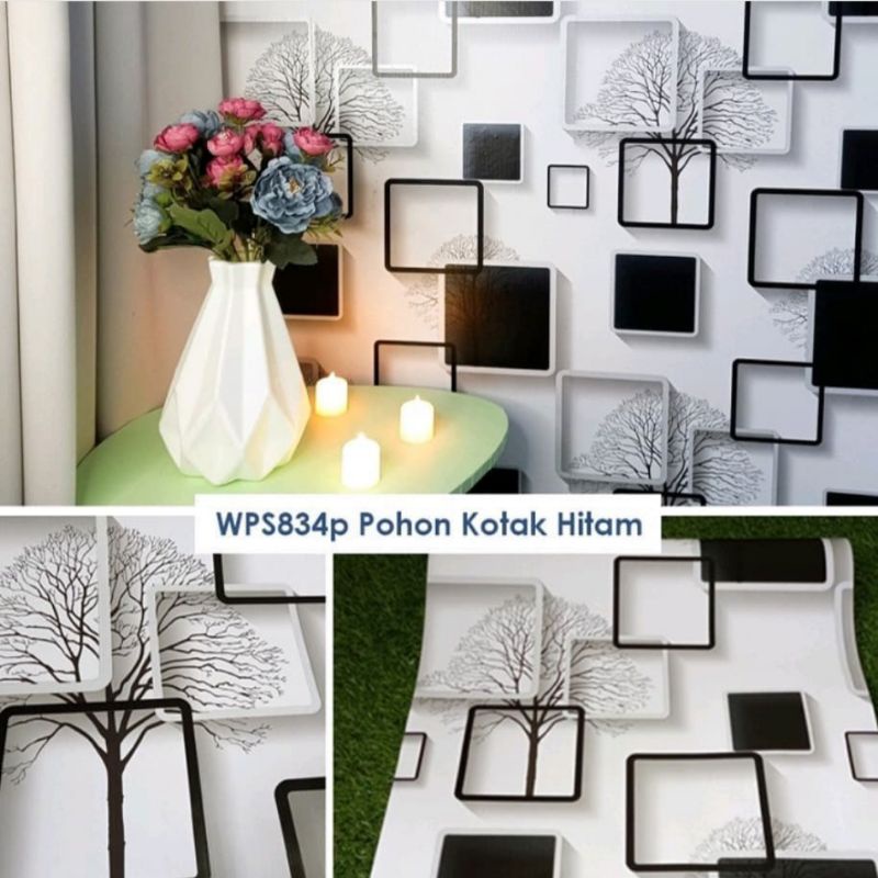 Jual Wallpaper Dinding Kotak Hitam Putih 3D 8m s/d 9m x 45cm | Shopee