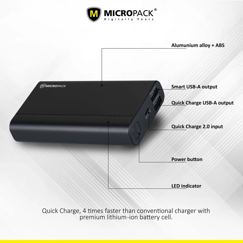 MICROPACK- Powerbank 10.000mAh 30W QC+PD 3.0 Fast Charging - PB-10000Q3
