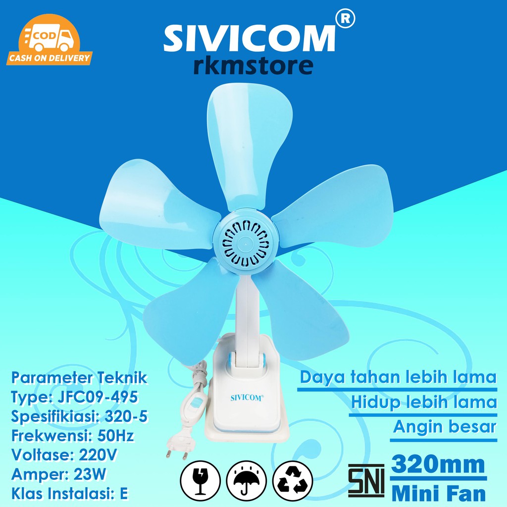 Jual Kipas Angin Jepit Mini Fan Sivicom 3in1 5 Baling 23watt Biru Muda Shopee Indonesia 2164