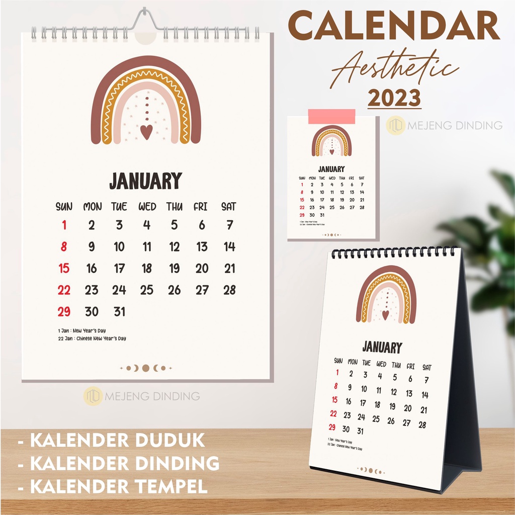 Jual Kalender Dinding Tempel 2023 Motif Pelangi Aesthetic Modern