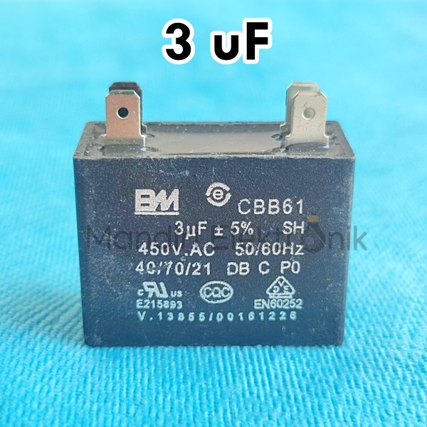 Jual Kapasitor Fan AC 1 1,5 2 2,5 3 3,5 4 4,5 5 Mikro Kaki 4 Kapasitor 4 Kaki Merk BM