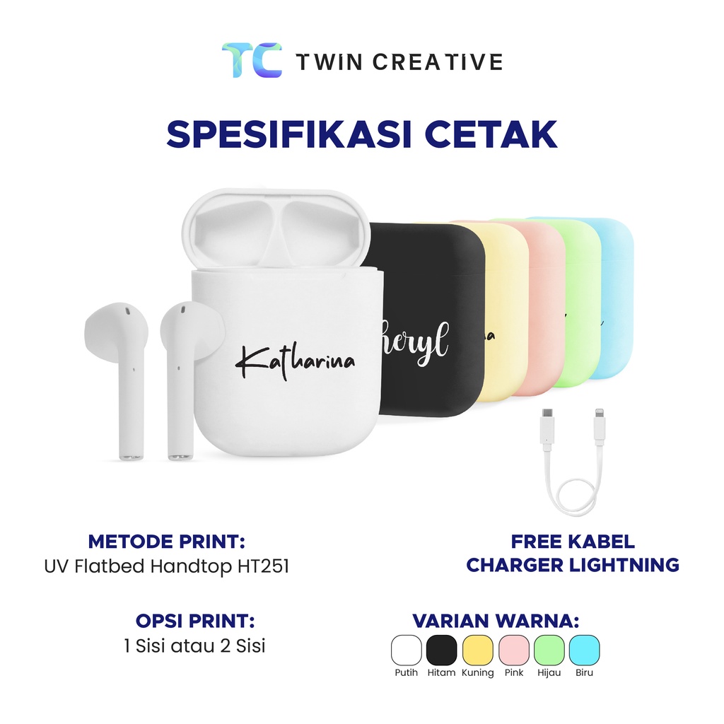 Jual TWS Custom Nama Headset Wireless Bluetooth 5.0 Ultra HD Audio ...